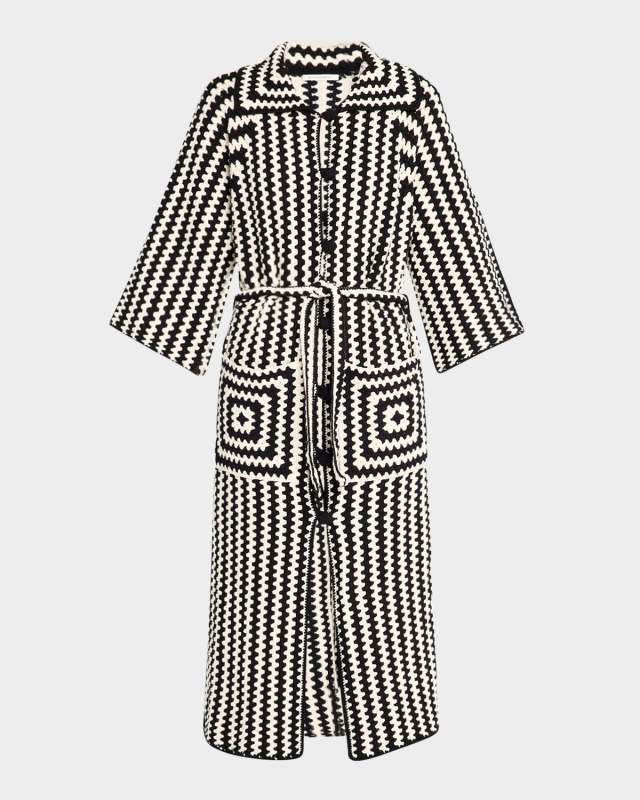Dina Striped Crochet Organic Cotton Coat